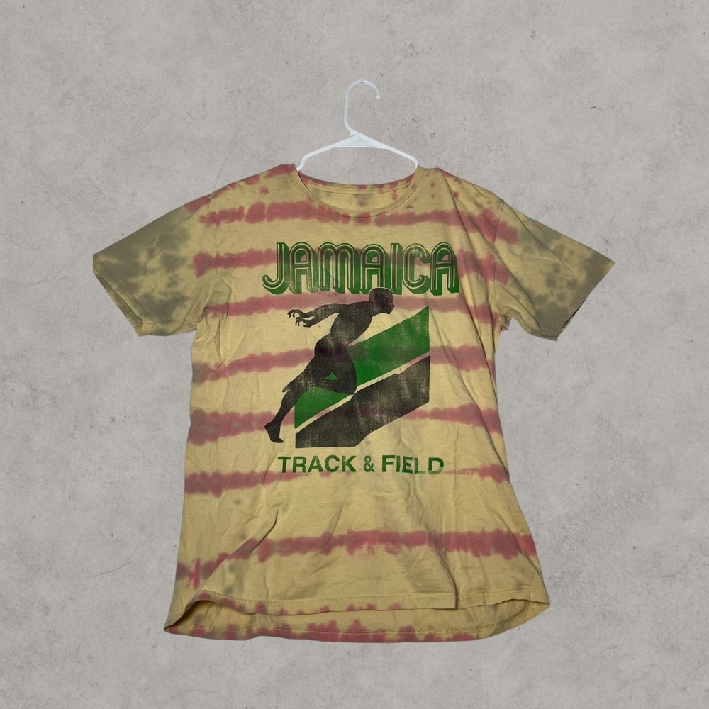 Jamaica Track & Field Graphic Tie Dye T-Shirt Yellow Red Medium